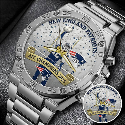 New England Patriots AFC Champions 2026 Stainless Steel Watch