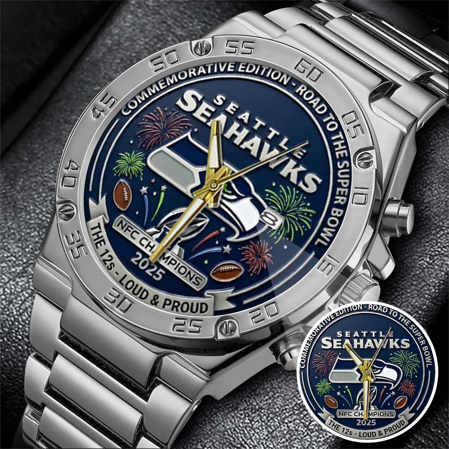 Seattle Seahawks Champions We Are 12 Loud and Proud Stainless Steel Watch