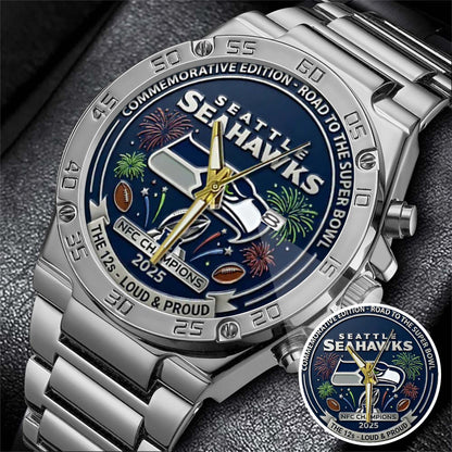 Seattle Seahawks Champions We Are 12 Loud and Proud Stainless Steel Watch
