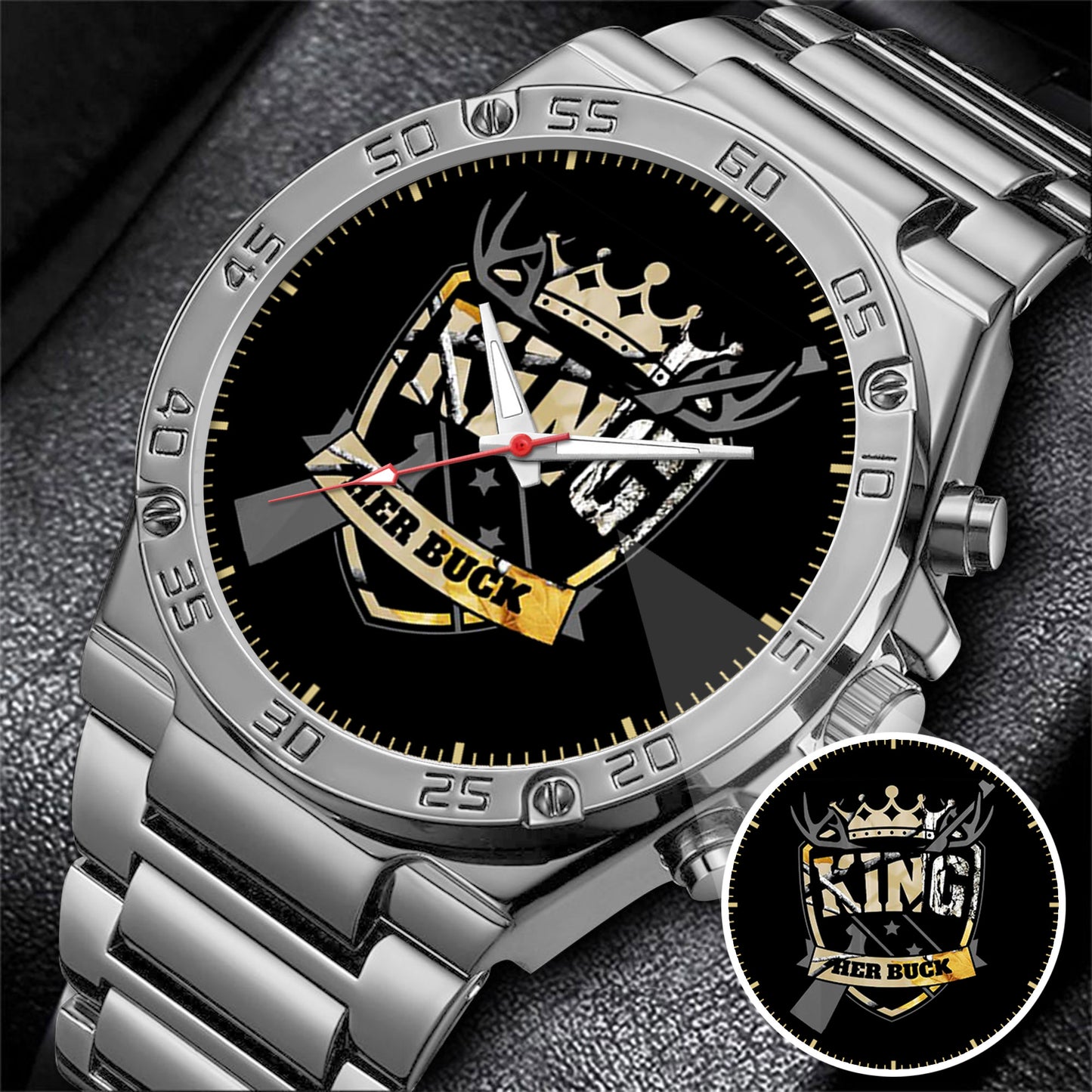 King & Queen Couple Watch Set – “Her Buck & His Doe” Matching Crown Watches – Romantic Gift for Couples