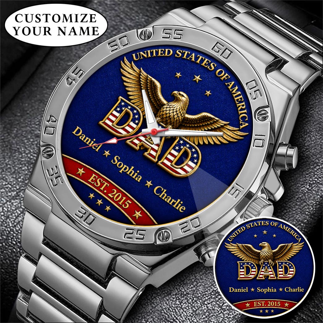 Personalized EST & Names for Independence Day Dad Watch