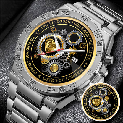 Personalized Gold Gear Heart Watch – Romantic Custom Quote Watch for Husband, Boyfriend, Anniversary & Valentine’s Day