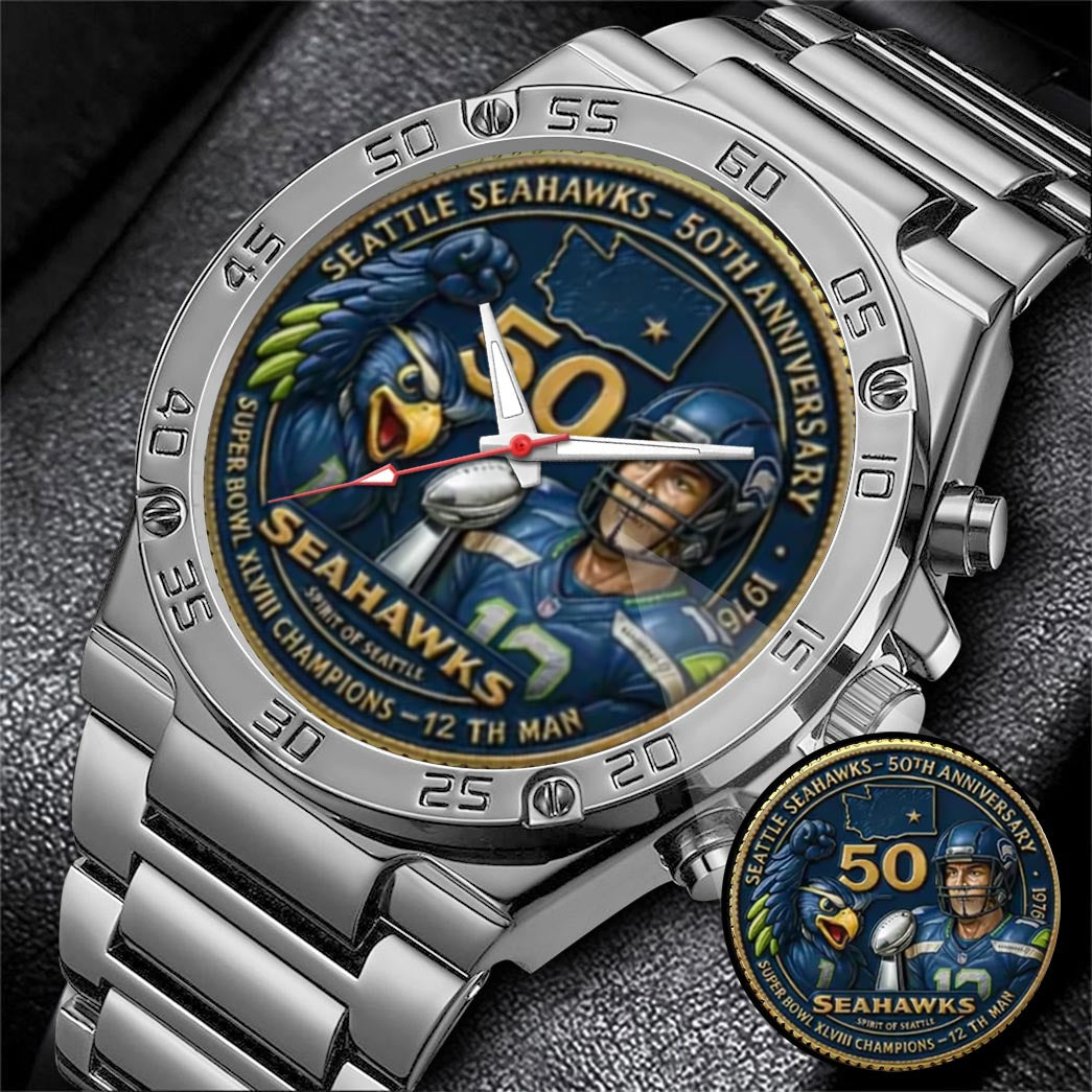 Seattle Seahawks 50th Anniversary Stainless Steel Watch