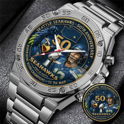 Seattle Seahawks 50th Anniversary Stainless Steel Watch