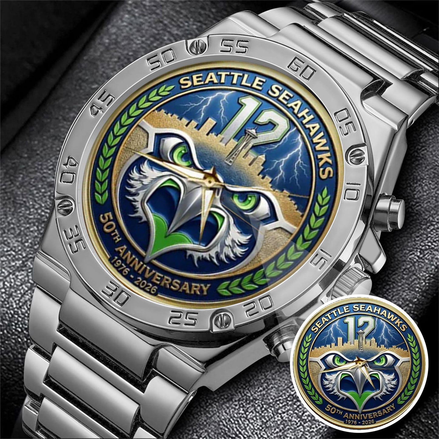 Seattle Seahawks 50th Anniversary Stainless Steel Watch