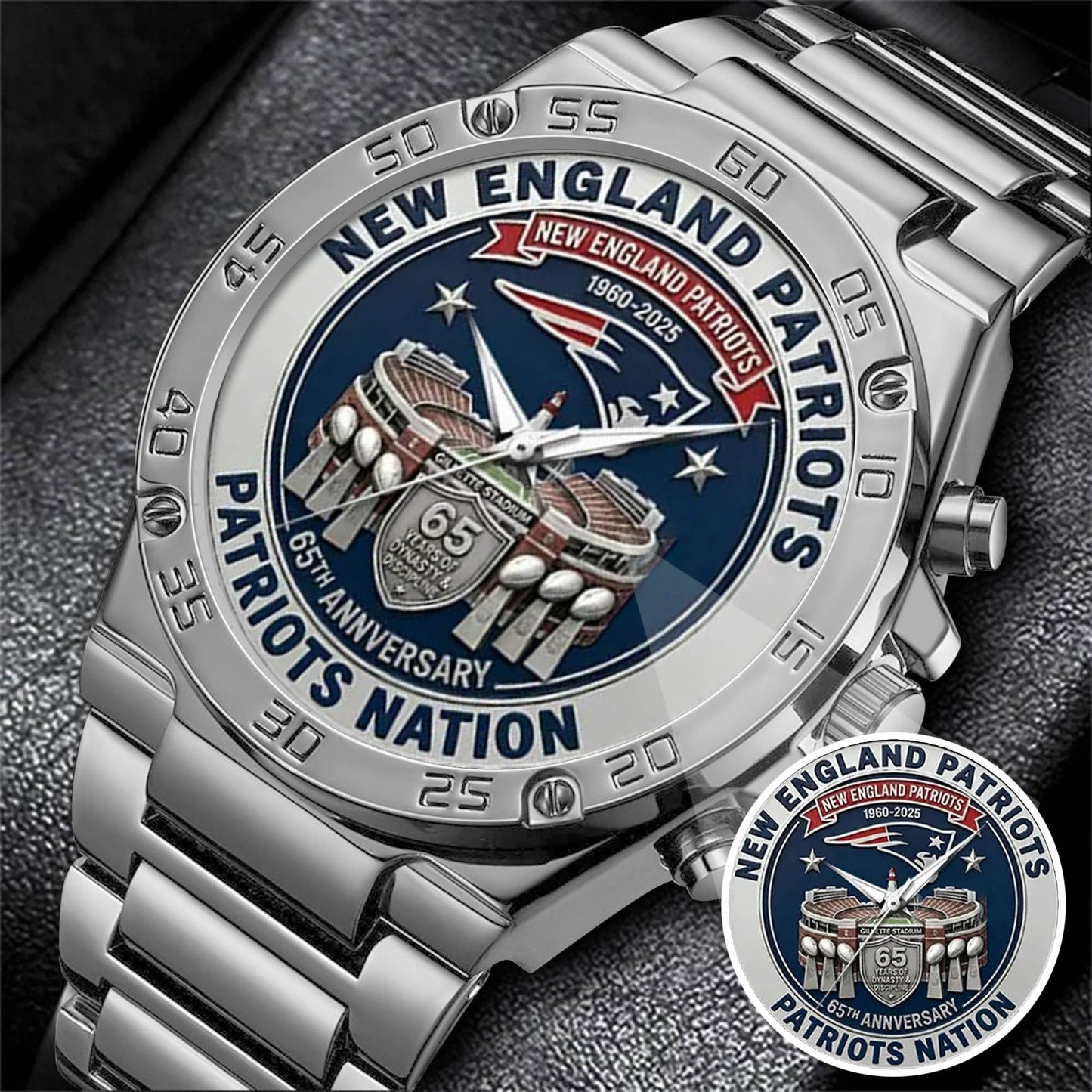 New England Patriots 65th Anniversary Stainless Steel Watch