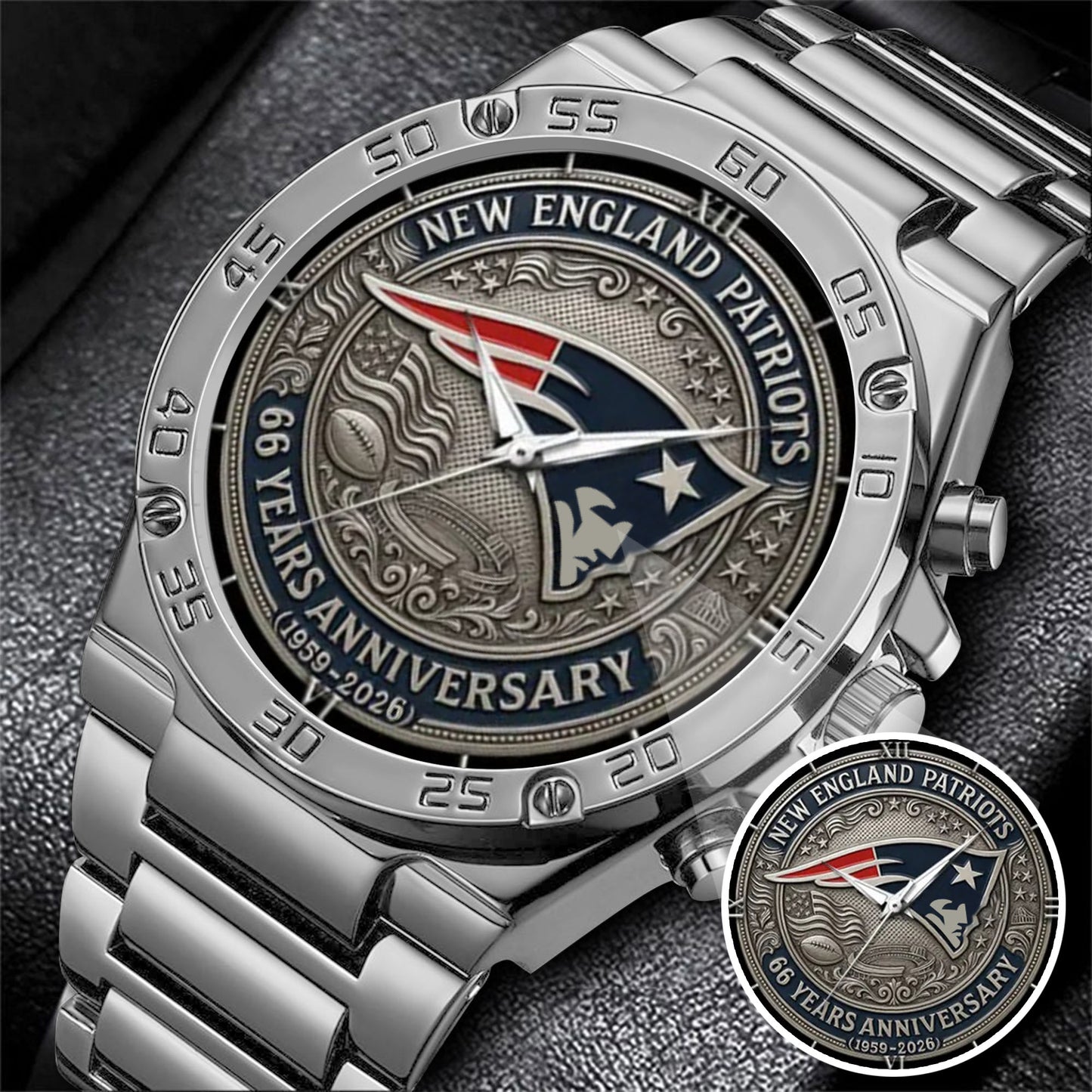 New England Patriots 65th Anniversary Stainless Steel Watch