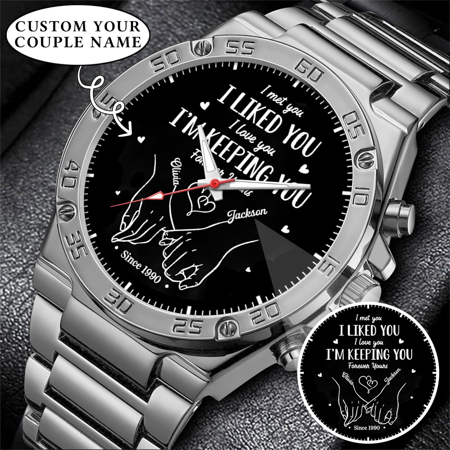 Personalized Couple Watch Set – Custom Names & Year – “I Liked You, I’m Keeping You” Romantic Gift for Couples