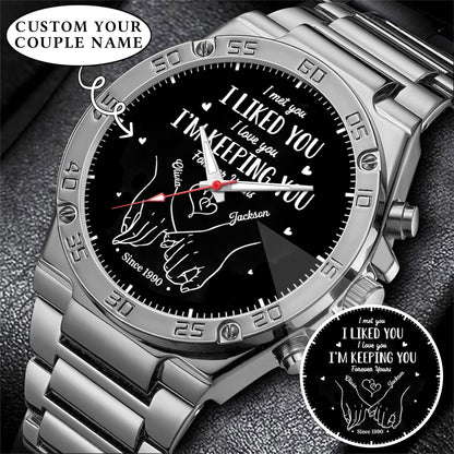 Personalized Couple Watch Set – Custom Names & Year – “I Liked You, I’m Keeping You” Romantic Gift for Couples
