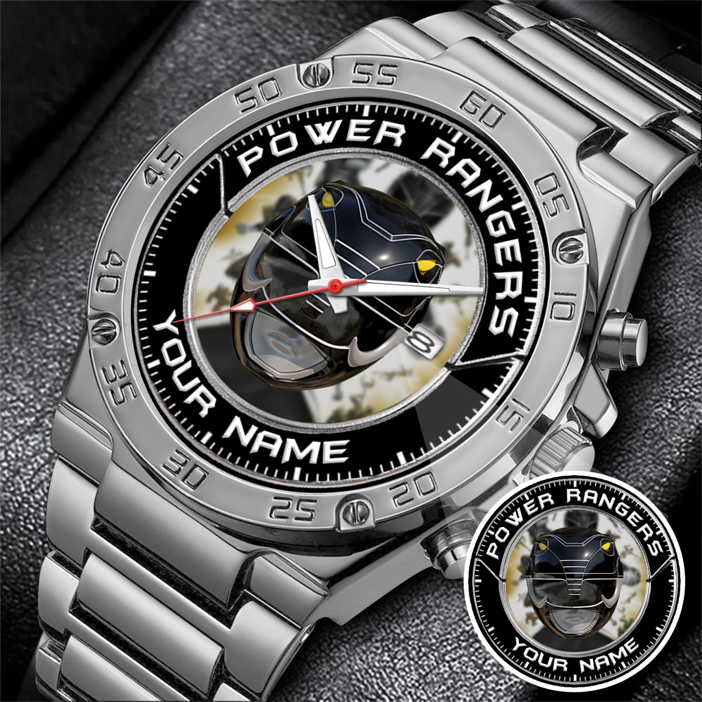 Mighty Morphin Power Rangers Black Ranger Helmet Custom Name Watch