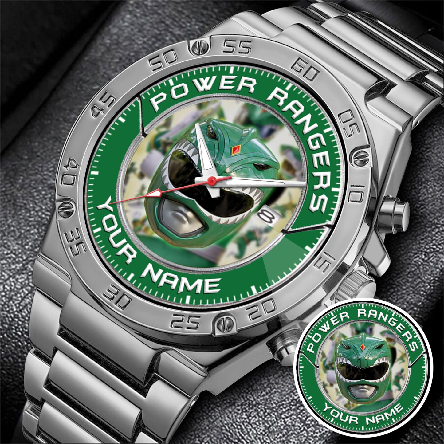 Mighty Morphin Power Rangers Green Ranger Helmet Custom Name Watch