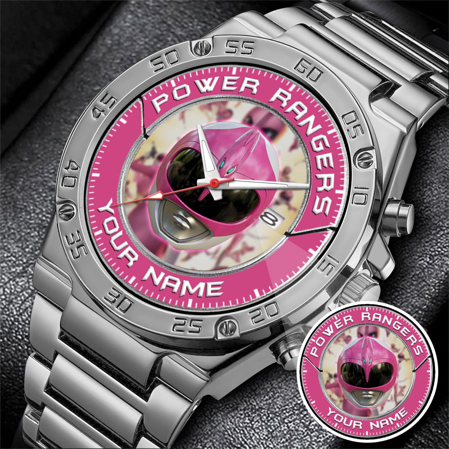 Mighty Morphin Power Rangers Pink Ranger Helmet Custom Name Watch