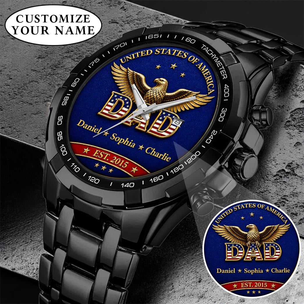 Personalized EST & Names for Independence Day Dad Watch