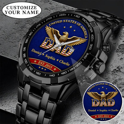 Personalized EST & Names for Independence Day Dad Watch