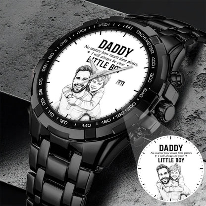 Personalized Photo Pencil Drawing Daddy Father Little Boy Watch