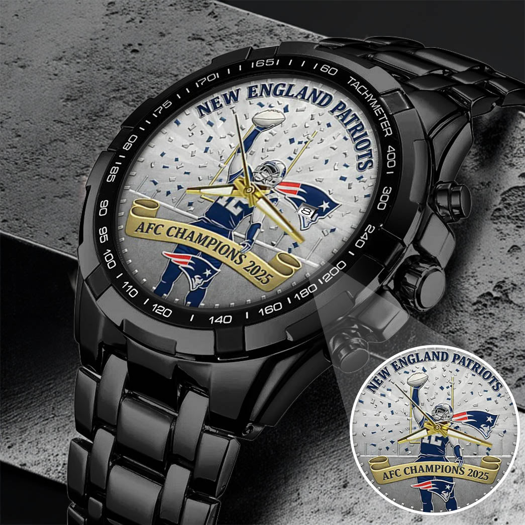 New England Patriots AFC Champions 2026 Stainless Steel Watch