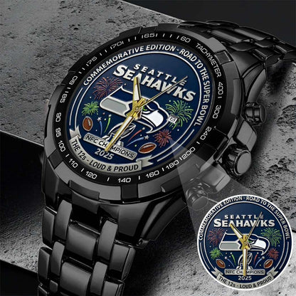 Seattle Seahawks Champions We Are 12 Loud and Proud Stainless Steel Watch