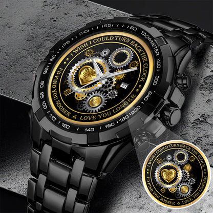 Personalized Gold Gear Heart Watch – Romantic Custom Quote Watch for Husband, Boyfriend, Anniversary & Valentine’s Day