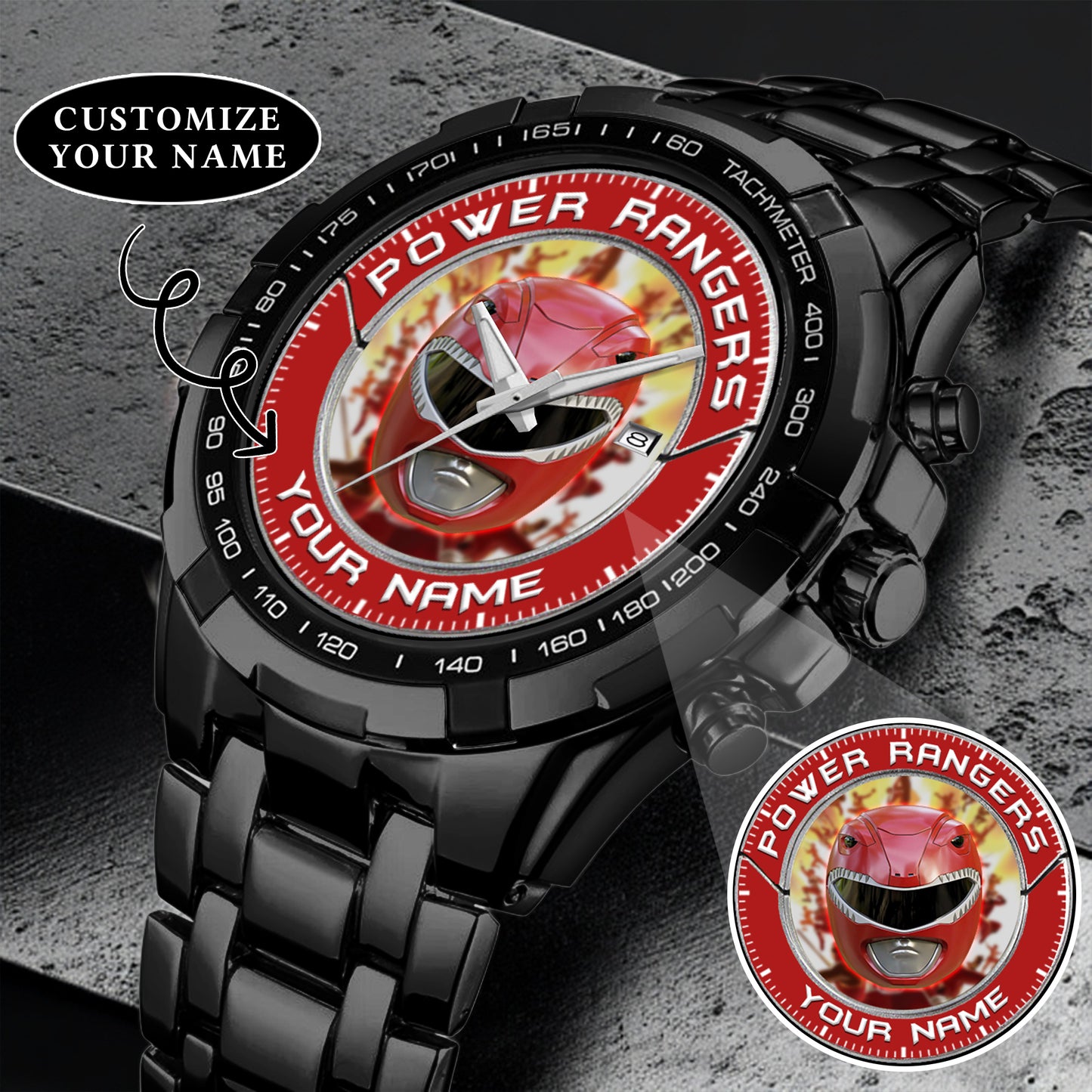 Mighty Morphin Power Rangers Red Ranger Helmet Custom Name Watch
