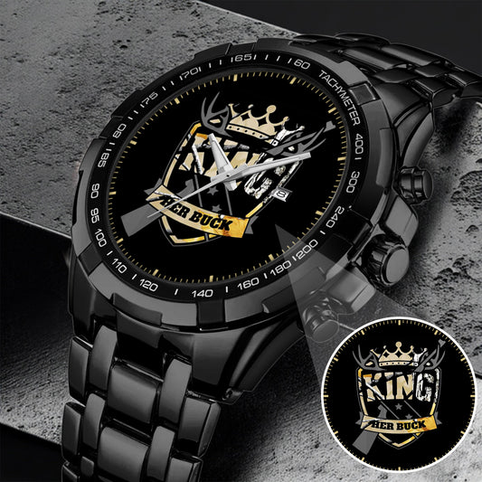 King & Queen Couple Watch Set – “Her Buck & His Doe” Matching Crown Watches – Romantic Gift for Couples