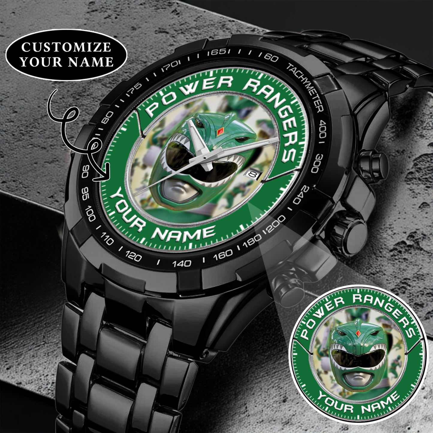 Mighty Morphin Power Rangers Green Ranger Helmet Custom Name Watch