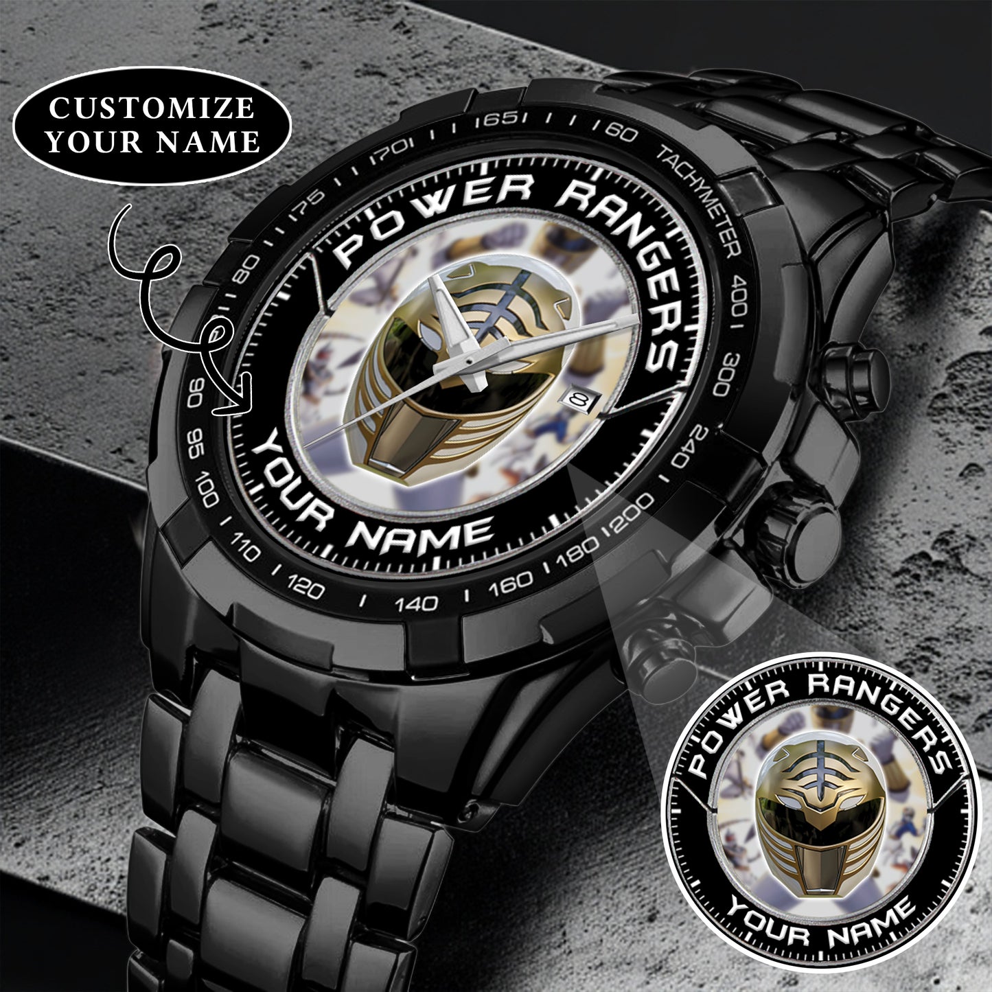 Mighty Morphin Power Rangers White Ranger Helmet Custom Name Watch