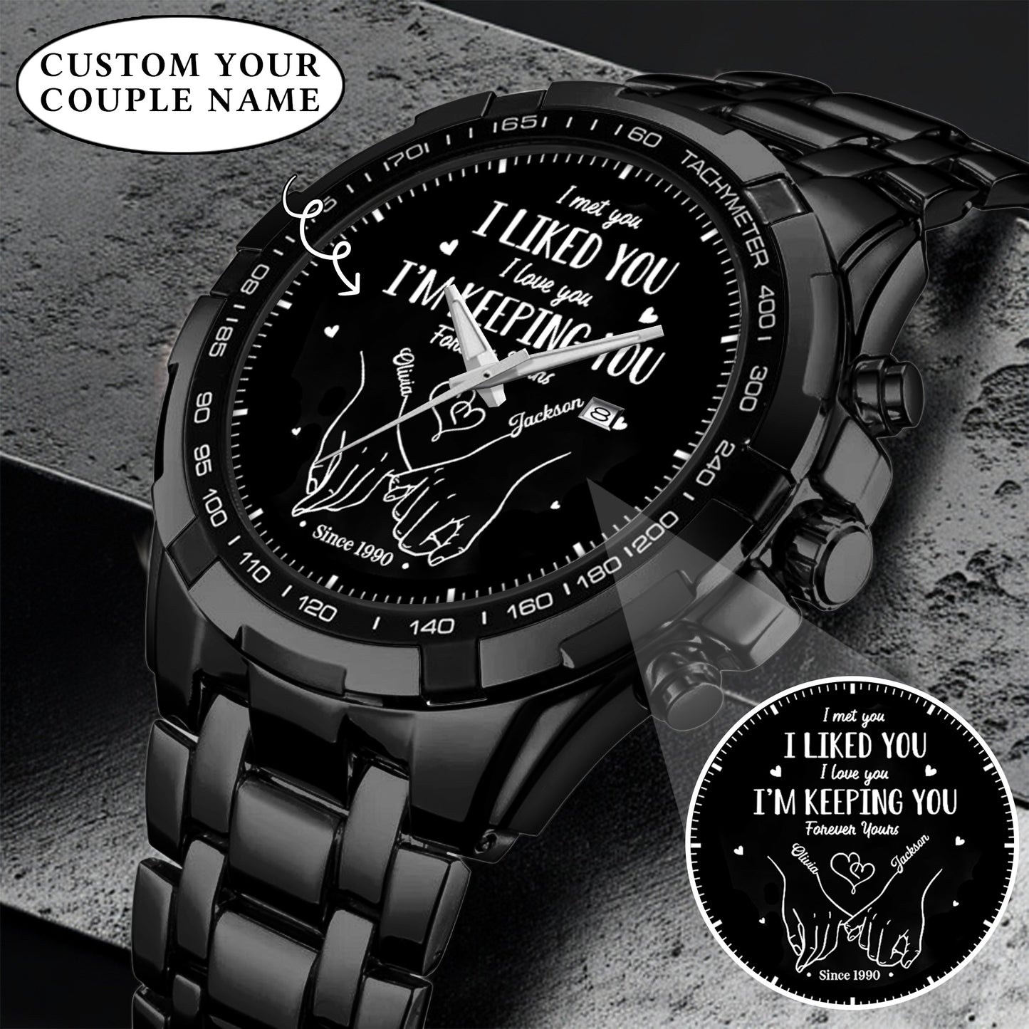 Personalized Couple Watch Set – Custom Names & Year – “I Liked You, I’m Keeping You” Romantic Gift for Couples