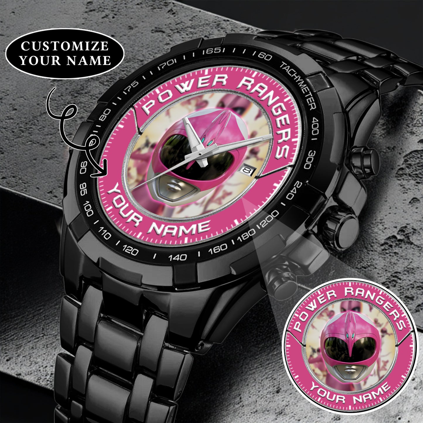 Mighty Morphin Power Rangers Pink Ranger Helmet Custom Name Watch