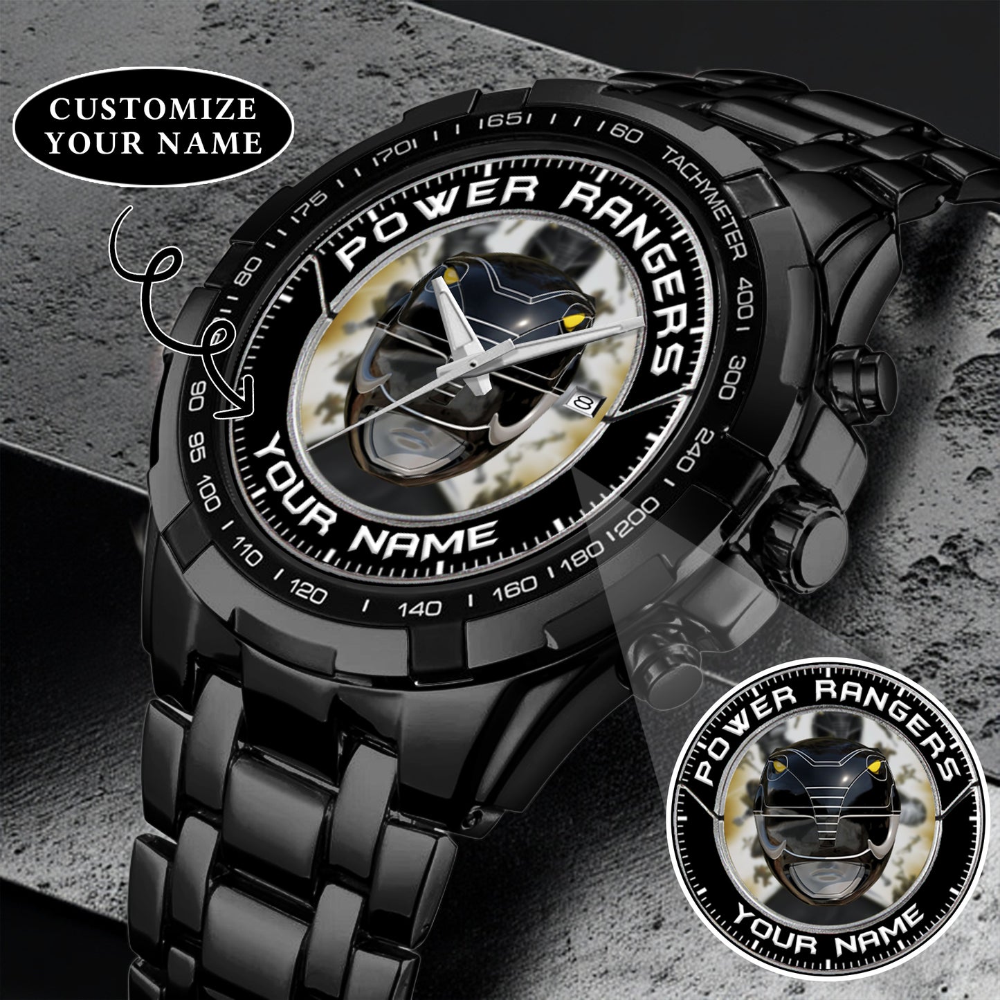 Mighty Morphin Power Rangers Black Ranger Helmet Custom Name Watch