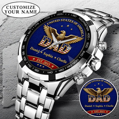 Personalized EST & Names for Independence Day Dad Watch