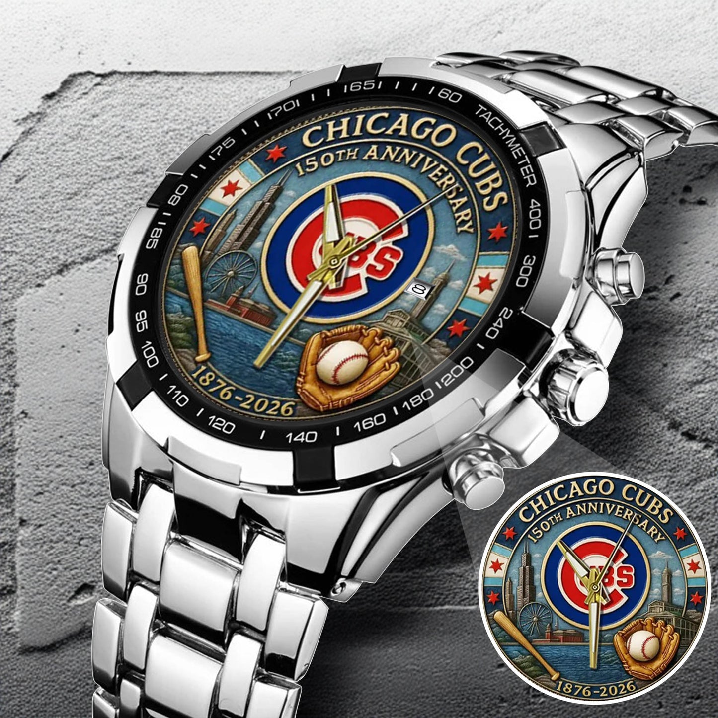 Chicago Cubs 150th Anniversary Stainless Steel Watch