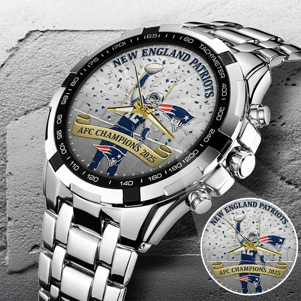New England Patriots AFC Champions 2026 Stainless Steel Watch