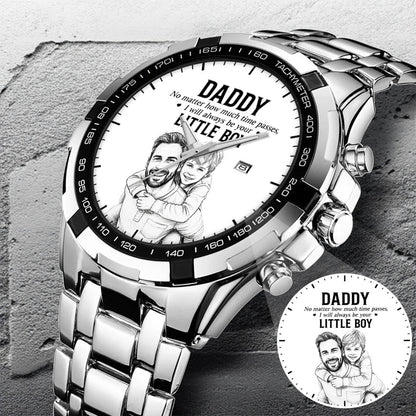 Personalized Photo Pencil Drawing Daddy Father Little Boy Watch