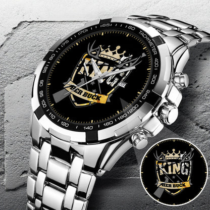 King & Queen Couple Watch Set – “Her Buck & His Doe” Matching Crown Watches – Romantic Gift for Couples