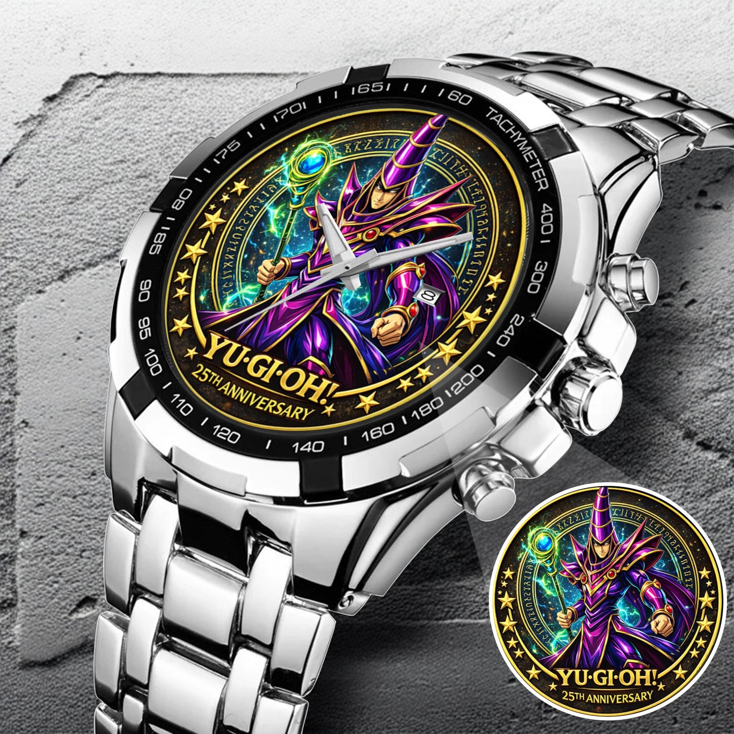 Anime Yugioh 25th Anniversary Coin The Dark Magician Custom Watch