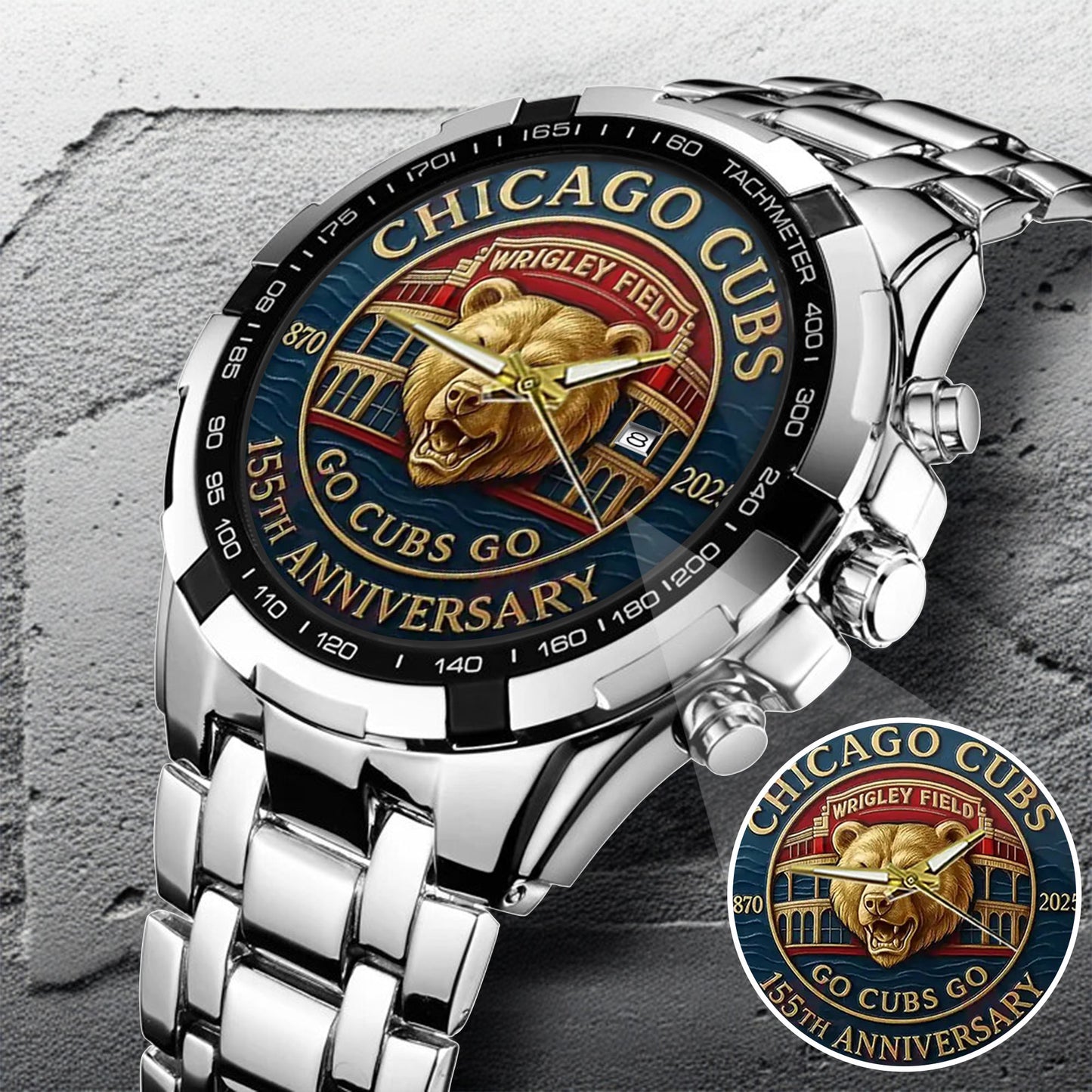 Chicago Cubs 155th Anniversary Stainless Steel Watch