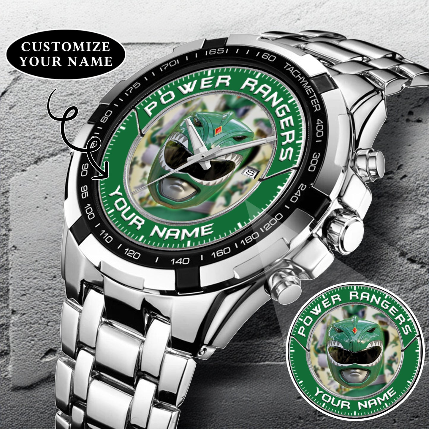 Mighty Morphin Power Rangers Green Ranger Helmet Custom Name Watch