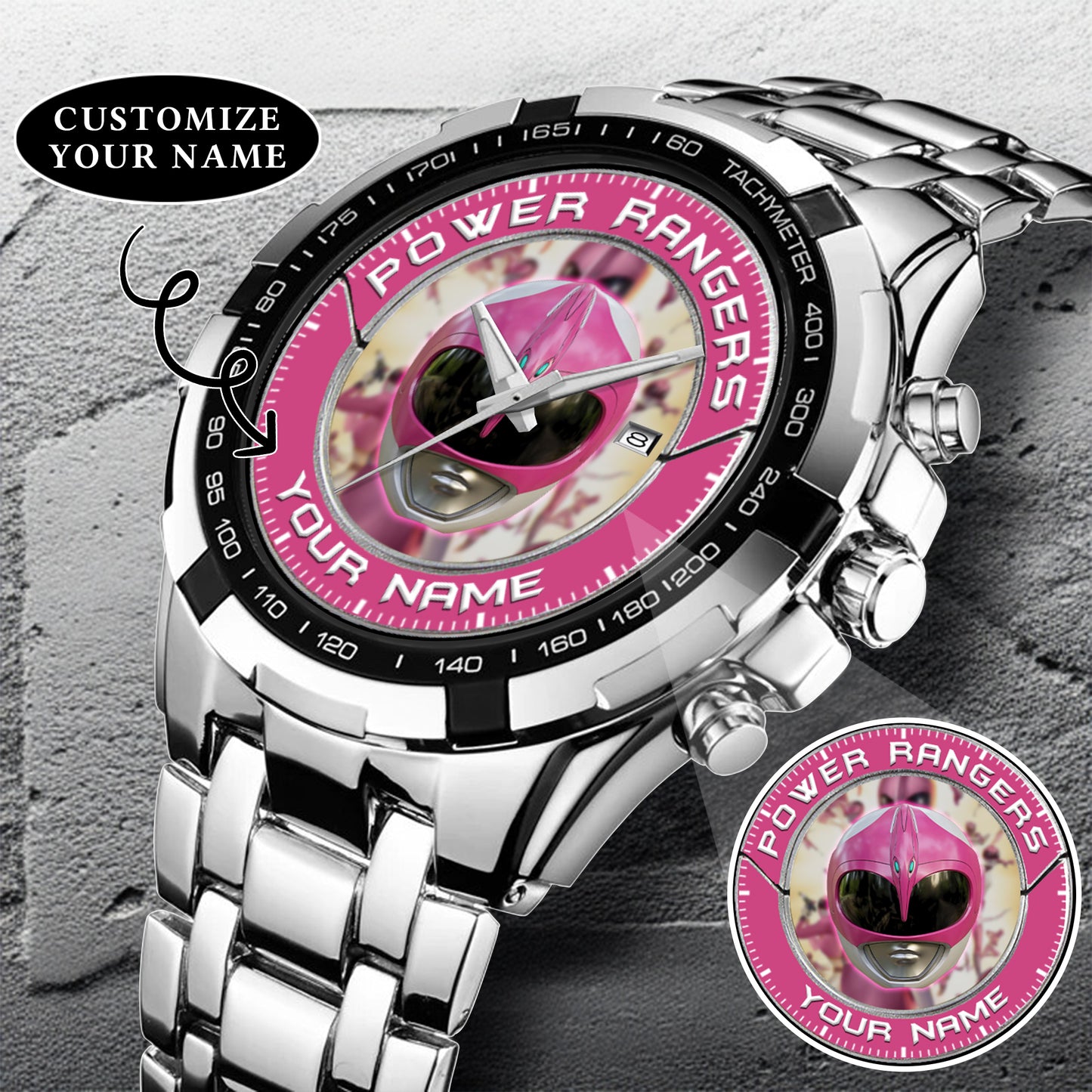 Mighty Morphin Power Rangers Pink Ranger Helmet Custom Name Watch