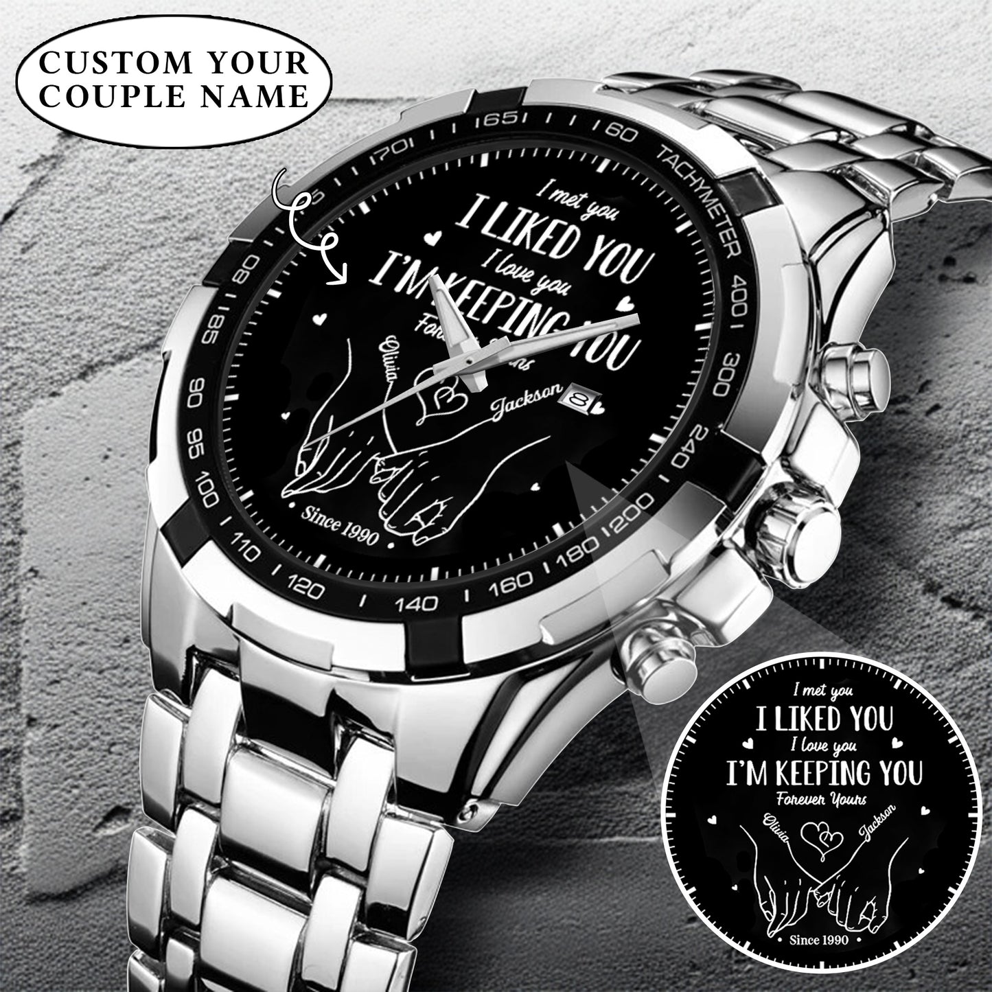 Personalized Couple Watch Set – Custom Names & Year – “I Liked You, I’m Keeping You” Romantic Gift for Couples