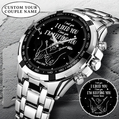 Personalized Couple Watch Set – Custom Names & Year – “I Liked You, I’m Keeping You” Romantic Gift for Couples