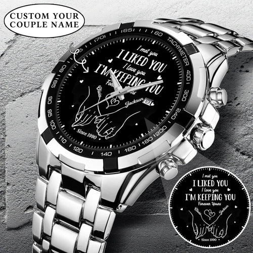 Personalized Couple Watch Set – Custom Names & Year – “I Liked You, I’m Keeping You” Romantic Gift for Couples