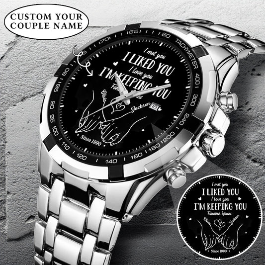 Personalized Couple Watch Set – Custom Names & Year – “I Liked You, I’m Keeping You” Romantic Gift for Couples