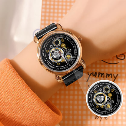 Personalized Silver Gear Heart Watch – Romantic Custom Quote Watch for Husband, Boyfriend, Anniversary & Valentine’s Day