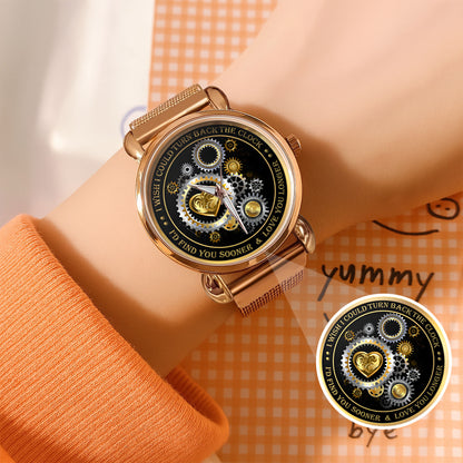 Personalized Gold Gear Heart Watch – Romantic Custom Quote Watch for Husband, Boyfriend, Anniversary & Valentine’s Day