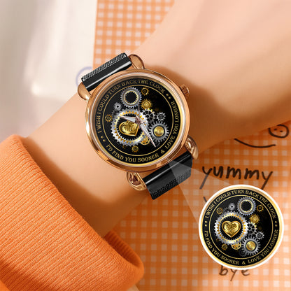 Personalized Gold Gear Heart Watch – Romantic Custom Quote Watch for Husband, Boyfriend, Anniversary & Valentine’s Day