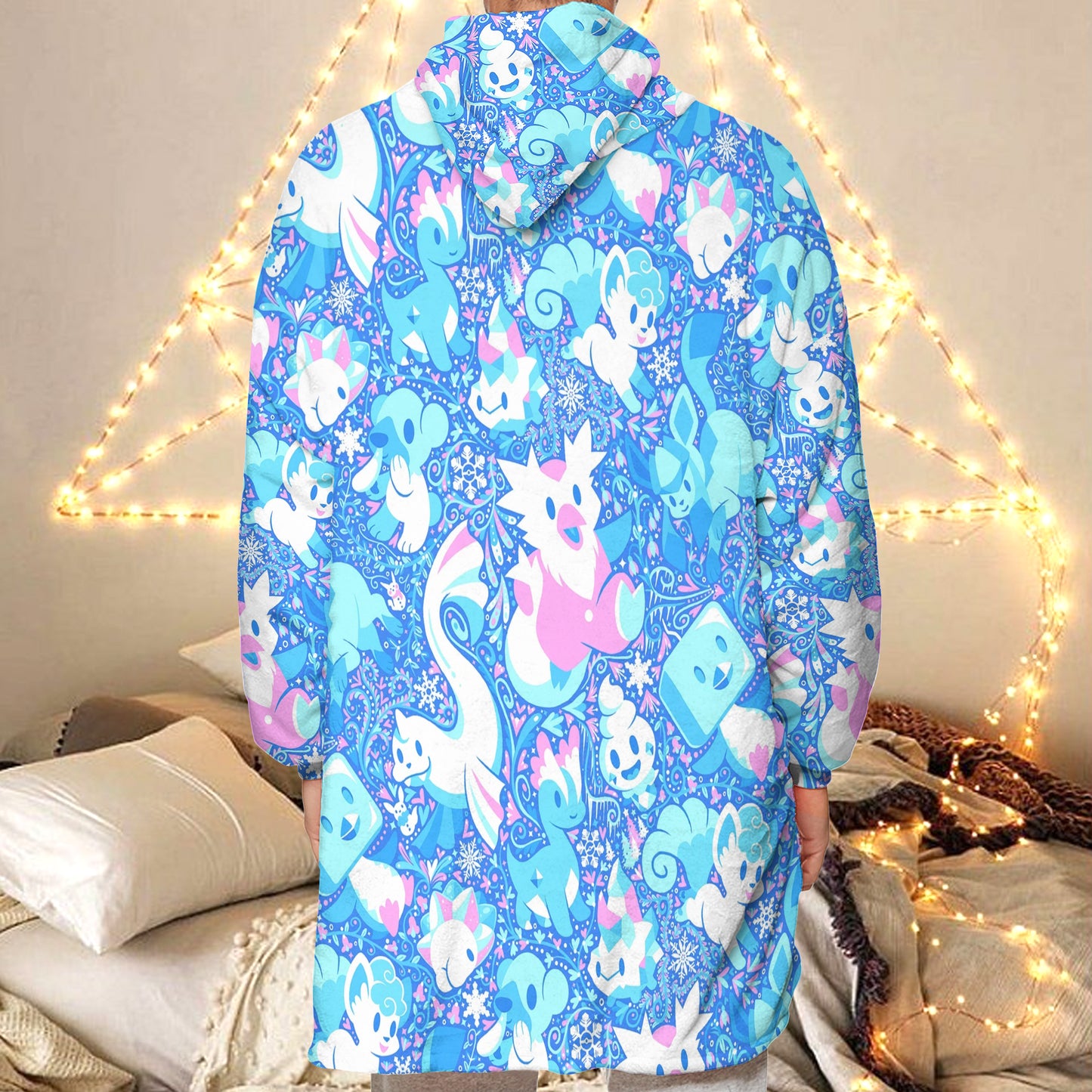 Anime PKM Ice Seamless Pattern Custom Blanket Hoodie