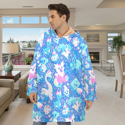Anime PKM Ice Seamless Pattern Custom Blanket Hoodie