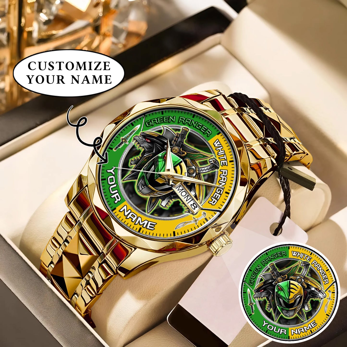 Mighty Morphin Power Rangers Green-White Ranger Tommy Oliver Custom Name Watch
