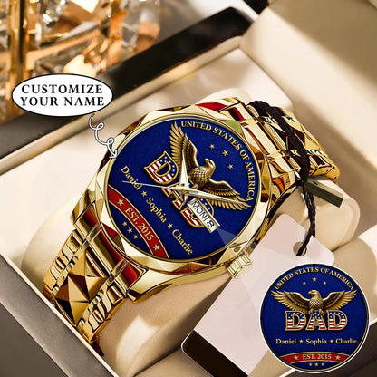 Personalized EST & Names for Independence Day Dad Watch