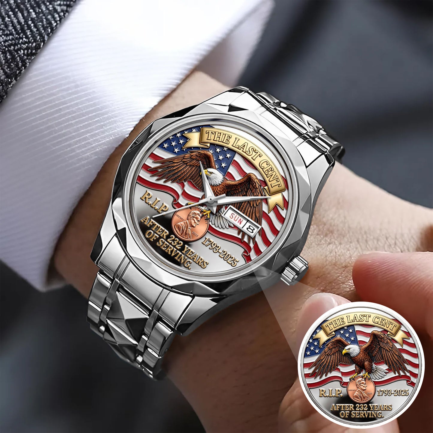The Last Cent America Eagle Flag Lincoln Custom Watch